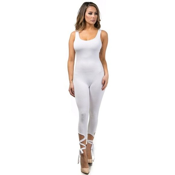 Boutique Pants - Women's Casual Scoop Neck Sleeveless Lace-Up Tank Jumpsuit Sexy Party Catsuit